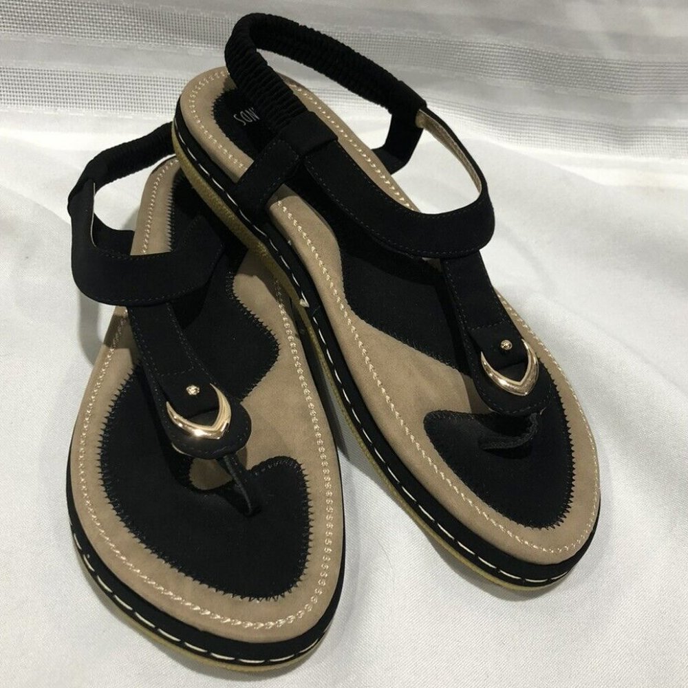 SOCOSANDS Black Vegan Suede Sandals Walking Comfort Summer Shoes EU 40 US 9.5